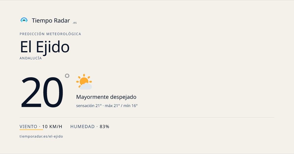 El tiempo en El Ejido: por horas, hoy, mañana y 7 días | TiempoRadar